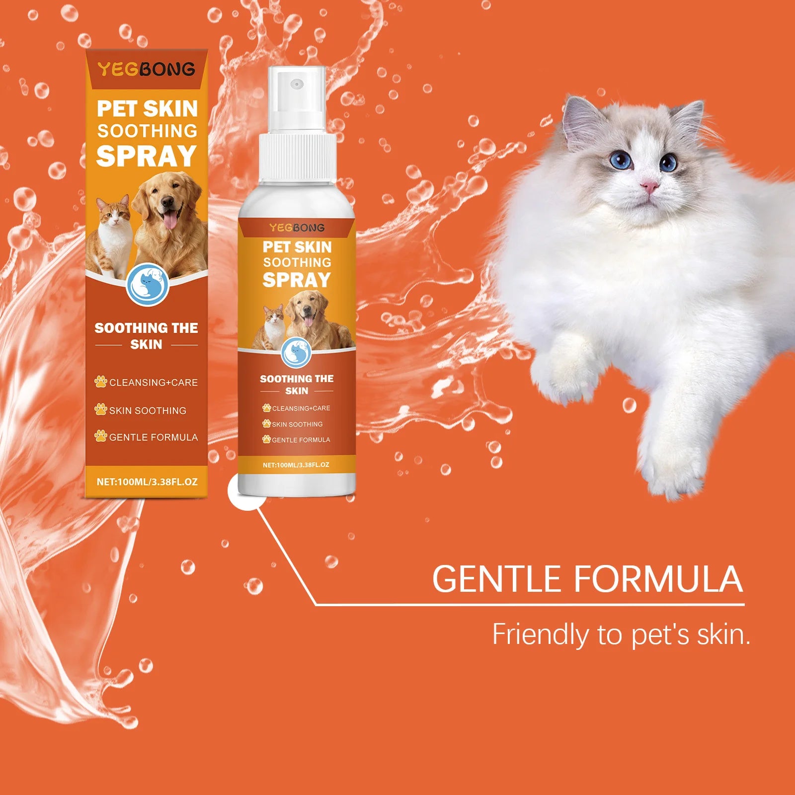 Pet Skin Soothing Spray - Gentle Formula Quickly Relieve Itching Discomfort Clean Skin Surface Daily Care for Dogs Cats