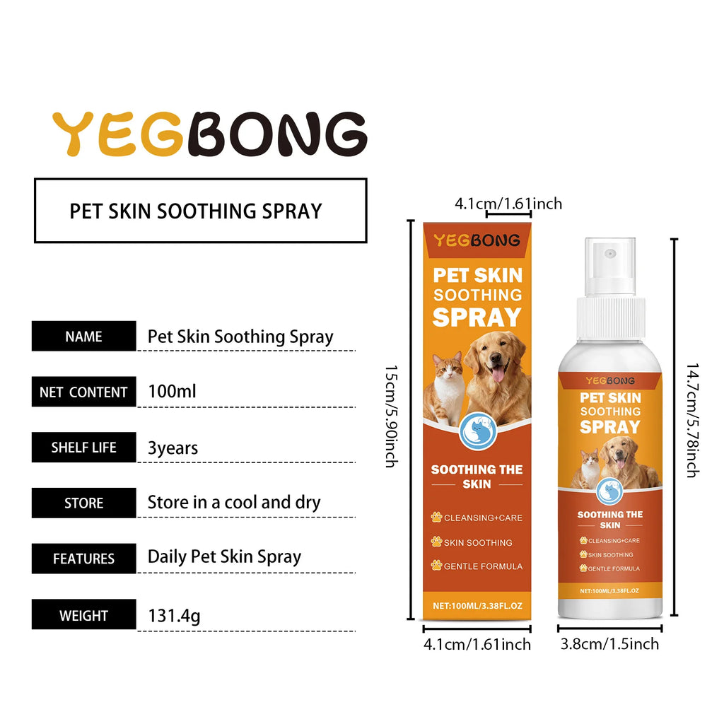 Pet Skin Soothing Spray - Gentle Formula Quickly Relieve Itching Discomfort Clean Skin Surface Daily Care for Dogs Cats