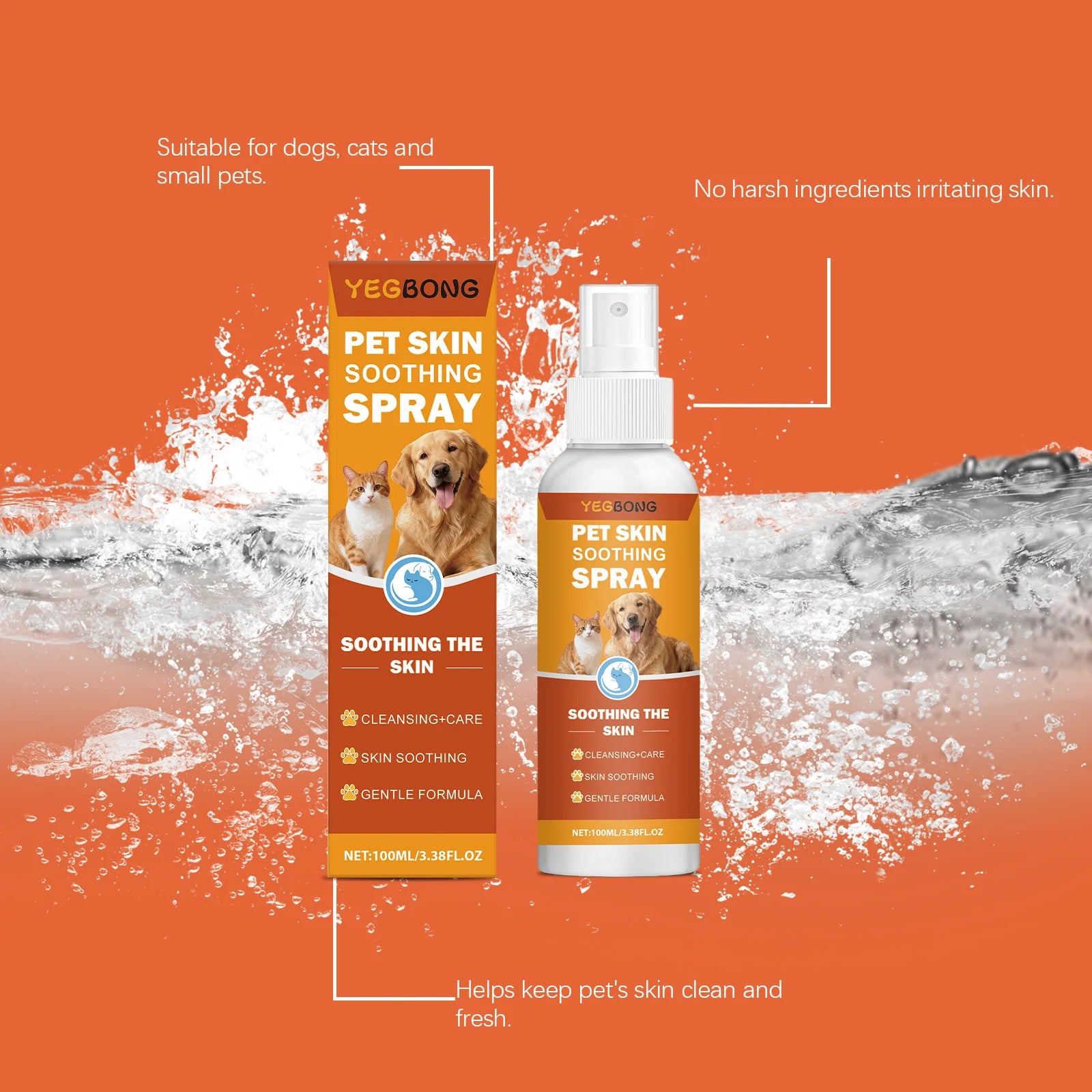 Pet Skin Soothing Spray - Gentle Formula Quickly Relieve Itching Discomfort Clean Skin Surface Daily Care for Dogs Cats